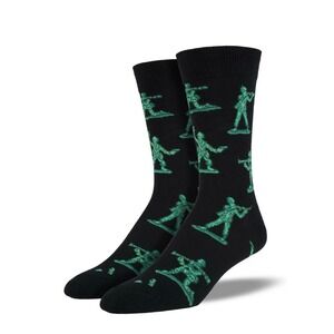 NEW SockSmith Men's Socks Novelty Crew Cut "Army" Black Green Toy Soldiers
